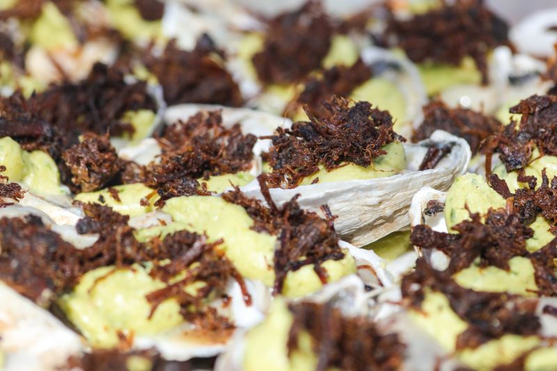 Jalapeno popper oysters with brisket bark from Acre chef David Bancroft of Auburn, Alabama
