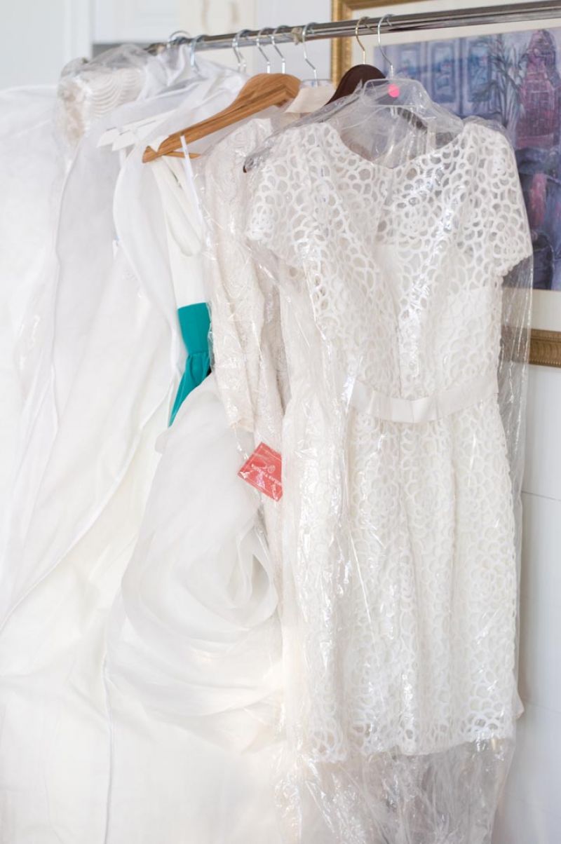 Spring 2013 gowns were either pretty short and preppy, or beaded wonders. We went with preppy short for this shoot since it matched the Cottages on Charleston Harbor setting and the season so well. Photograph by Taylor Horton