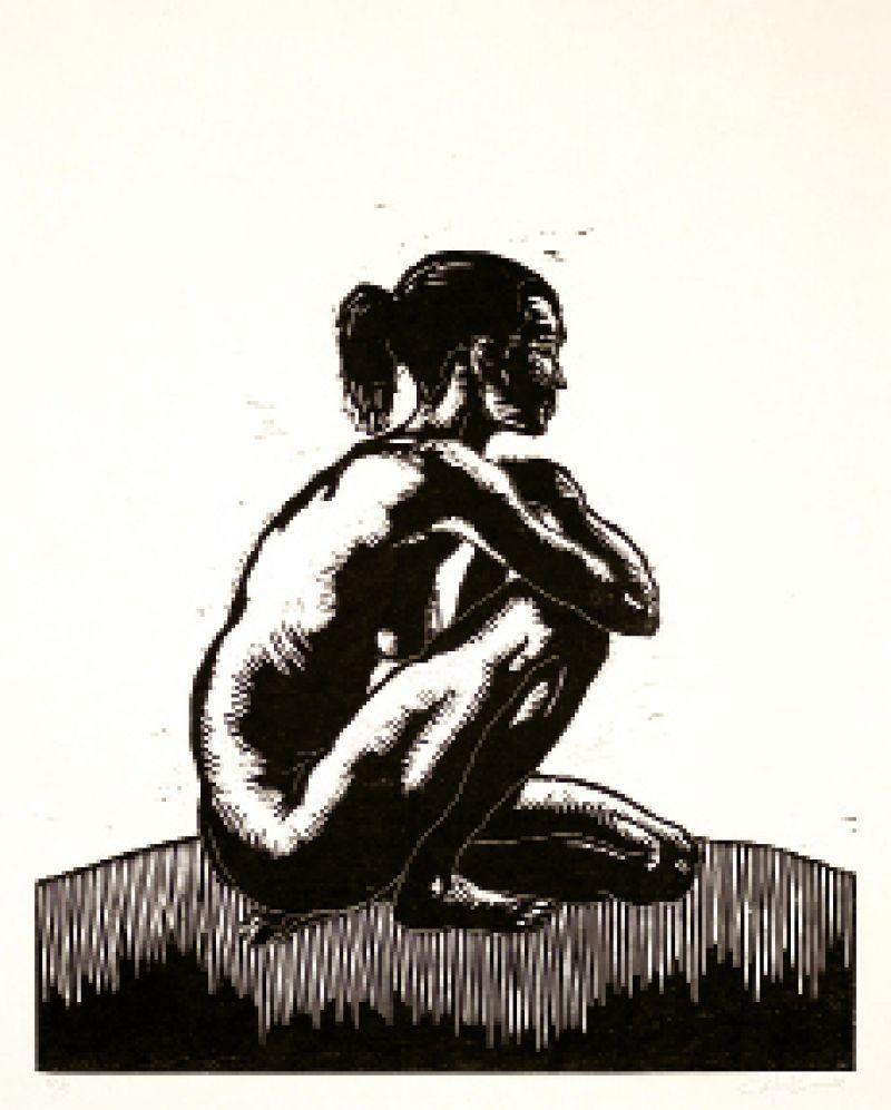Untitled Figure Study, 2012, 14&quot; x 19&quot;,  wood block print on rice paper