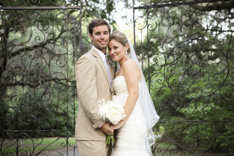 PERSONALIZED PREP: Nikki, who donned Vera Wang from Maddison Row, and Brad, who wore M. Dumas &amp; Sons, wanted the wedding to reflect their style, from poplin (his) to monograms (hers).