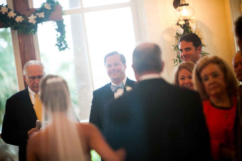MATCHY, MATCHY: Though John and his groomsmen donned their own black tuxedos, they were kept uniform with each other (and the wedding’s pallete!) in blue Vineyard Vines bow ties and cummerbunds.