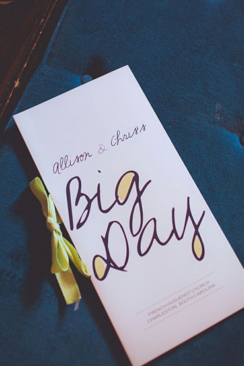 WARM WELCOME: With mixed type and blocks of color, the ceremony programs made a bold, modern statement.