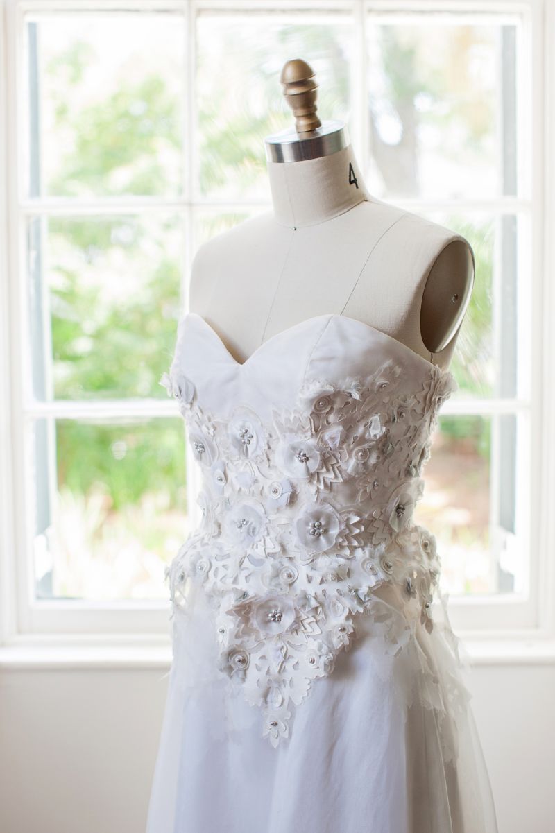 The corset’s cutouts and appliqués gave Hayden plenty of design inspiration.