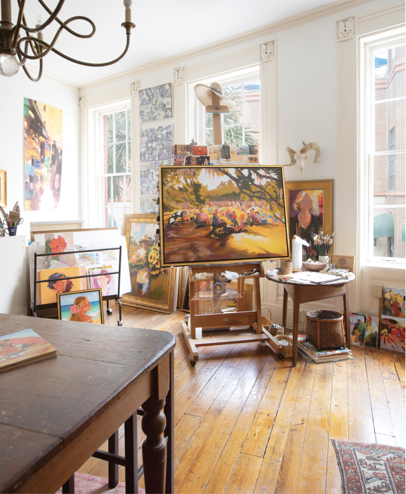 Natural light floods into Rhett Thurman’s King Street studio, located on one floor of the building in which she has lived and worked for 24 years.