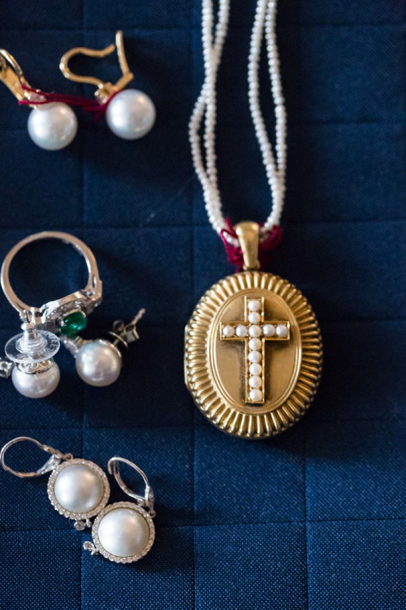 The combination of a sweet vintage gold locket on strands of seed pearls can’t be beat. Image by Juliet Elizabeth Photography