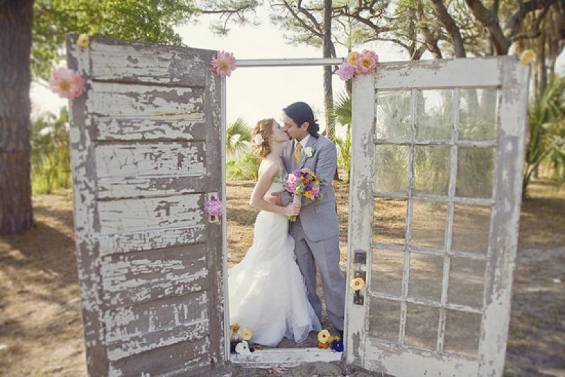 KNOCK, KNOCK: With help from his brother, Ben made an altar out of antique Charleston doors he and Tiffany had stashed in their attic.