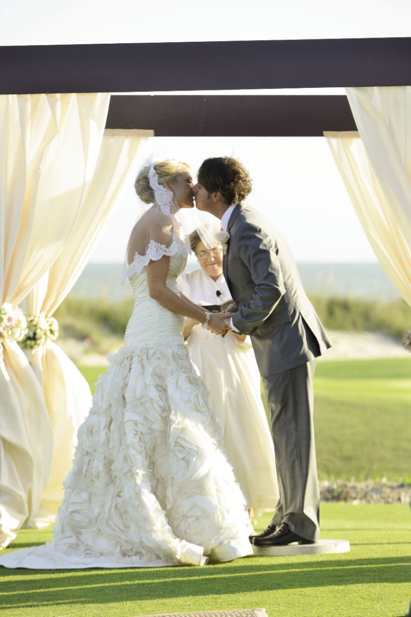 VEILED COMPLEMENT: As a wedding day surprise, Crystal donned the veil her mother wore in her own ceremony.