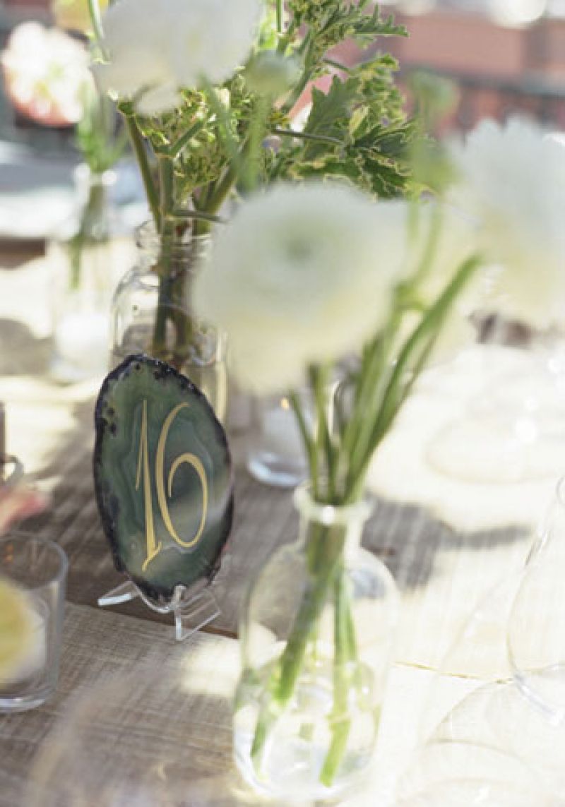Rock of Ages: Table numbers were hand painted on agate.