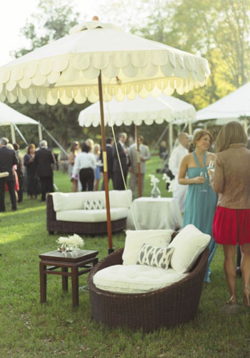 Lounge Lover: Guests mingled in umbrella-covered conversation areas, set off by ikat pillows.