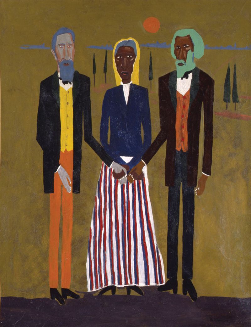 Three Freedom Fighters by William H. Johnson, (oil on paperboard, 41 ½ x 33 ⅜ inches, circa 1945)