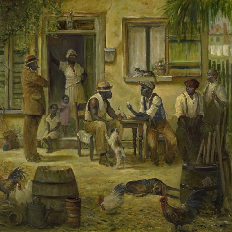 John Carroll Doyle (1942-2014)  (<a href="http://www.johncdoyle.com">www.johncdoyle.com</a>) The Card Game, 2012, oil on canvas, 54 x 54 inches