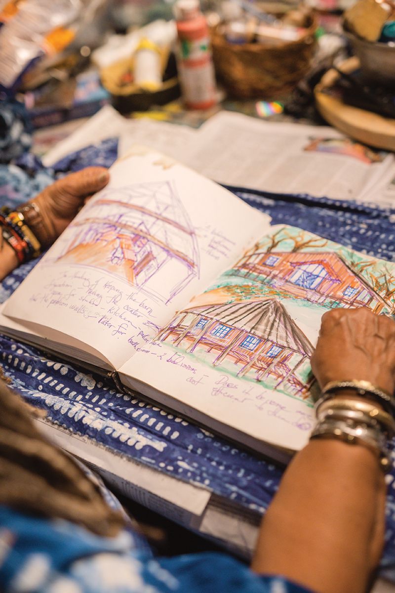 Comer sketches ideas for her new home on Wadmalaw Island, where she is planning to grow Nigerian indigo as part of a three-year study.
