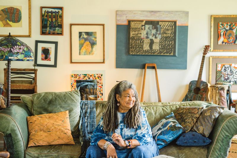 Scenes from Lowcountry life are prevalent in Comer’s batik work, and indigo is almost always present. The artist is also an advocate, serving on the board of the International Center for the Indigo Culture.