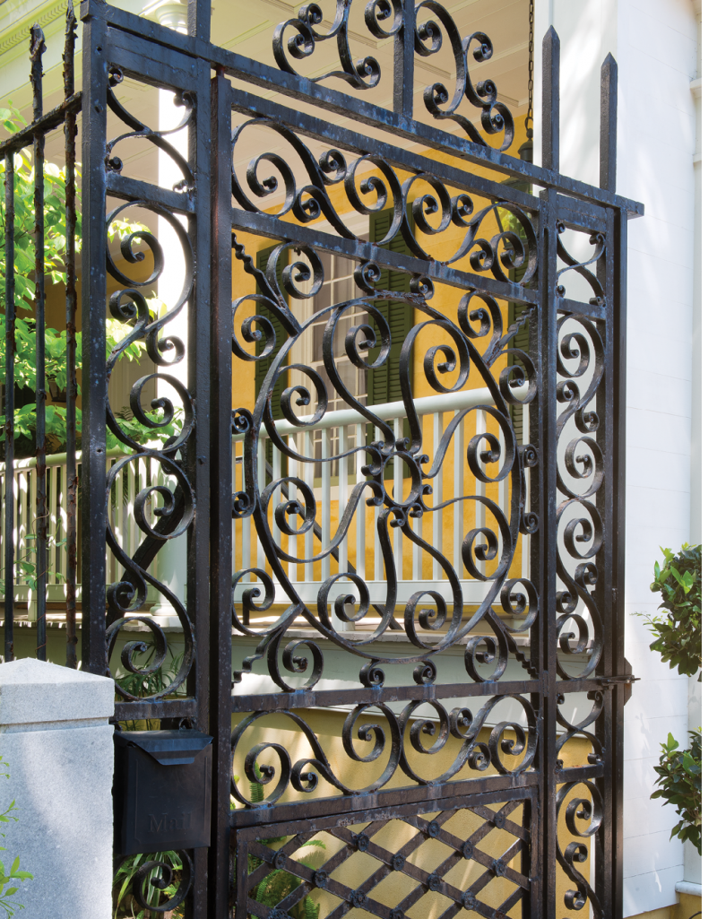 Charleston’s craftsmen transformed bands of iron into sinuous forms like the rosette, spirals, and S-curves of this gate.