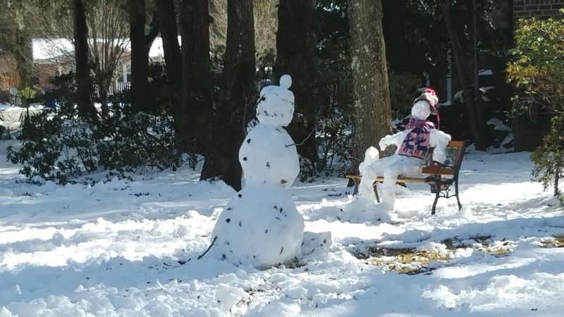 <strong>Mount Pleasant:</strong> Snowmen were spotted both standing and sitting in the park; <em>photograph by Brandon Clark </em>