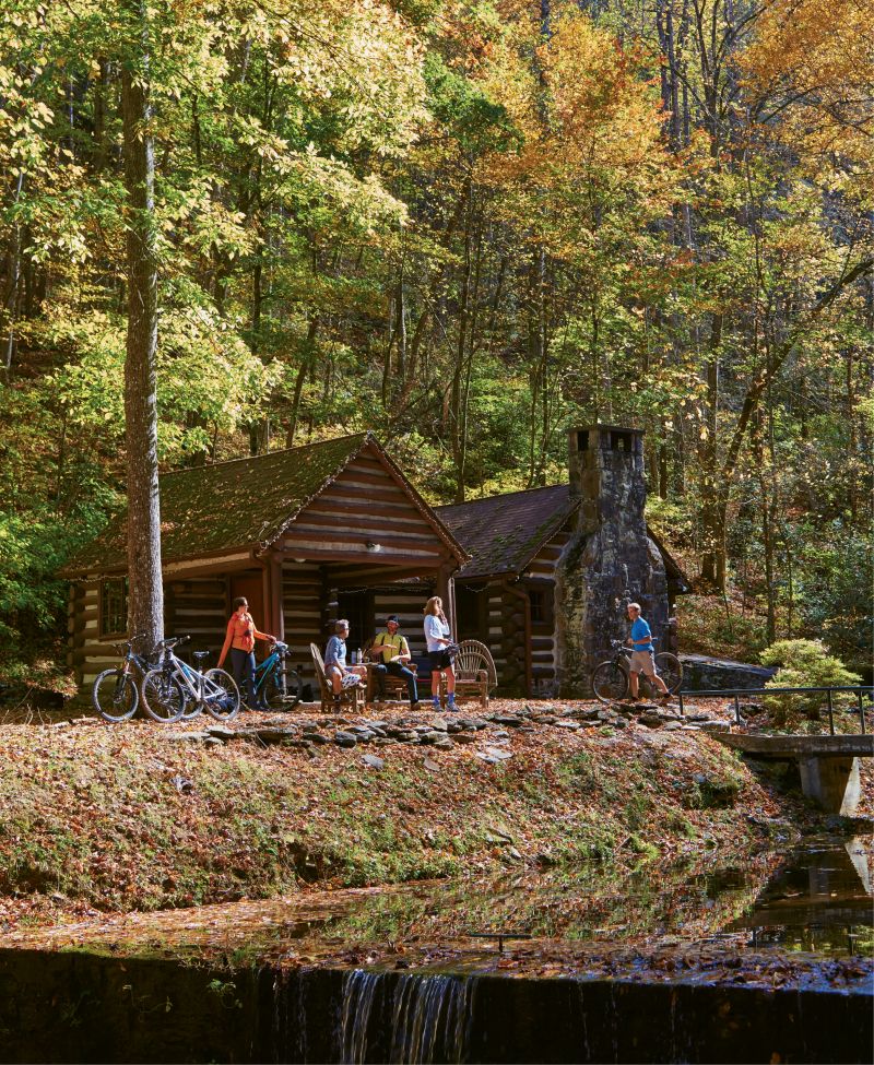 Cabin Fever: A dreamy log cabin, built circa 1940 and tucked away at the foot of a waterfall on the REEB Ranch property, was our adventure headquarters. The one-bedroom, one-bunk-room cabin (available to rent from spring to late fall) is on the outskirts of Brevard and right by DuPont State Forest.