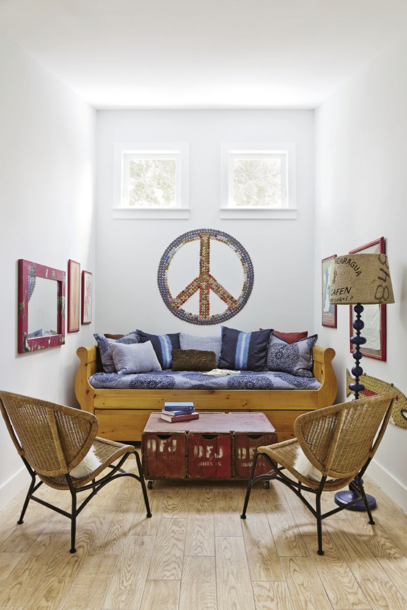 The brood often watches movies in the cozy space between the girls’ rooms.
