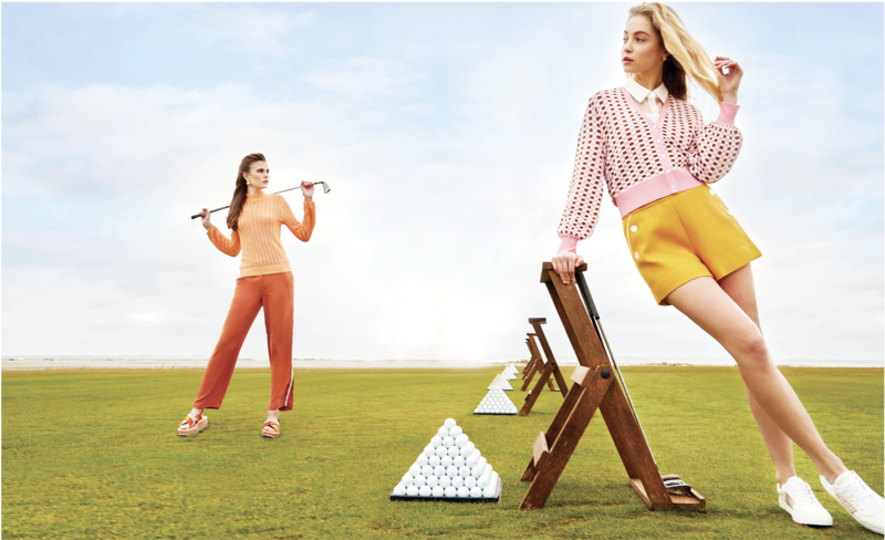Practice Round: (On Sara, left) J.Crew pointelle sweater, $80 at J.Crew; See U Soon side stripe pant in “brick,” $86 at Out of Hand; Kenneth Jay Lane shell earrings, $90 at Croghan’s Jewel Box; Robert Clergerie “Urga” cross platform sandals, $695 at Gwynn’s of Mount Pleasant; (on Maddie, right) “Sheer Details” blouse, $84 at Maris DeHart; Veronica Beard “Loraine” cardigan, $395 at Gwynn’s of Mount Pleasant; J.Crew “Sailor” short in “Bronzed Ochre,” $118 at J.Crew; enewton “Dignity Split Stud” earrings, $48 at Woodhouse Day Spa; Kaanas “Amsterdam Rose” sneakers, $148 at Sapphire Boutique