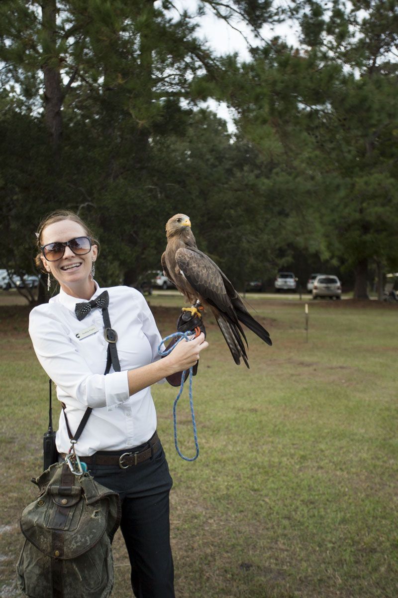 Audrey Poplin with a yellow-billed kite