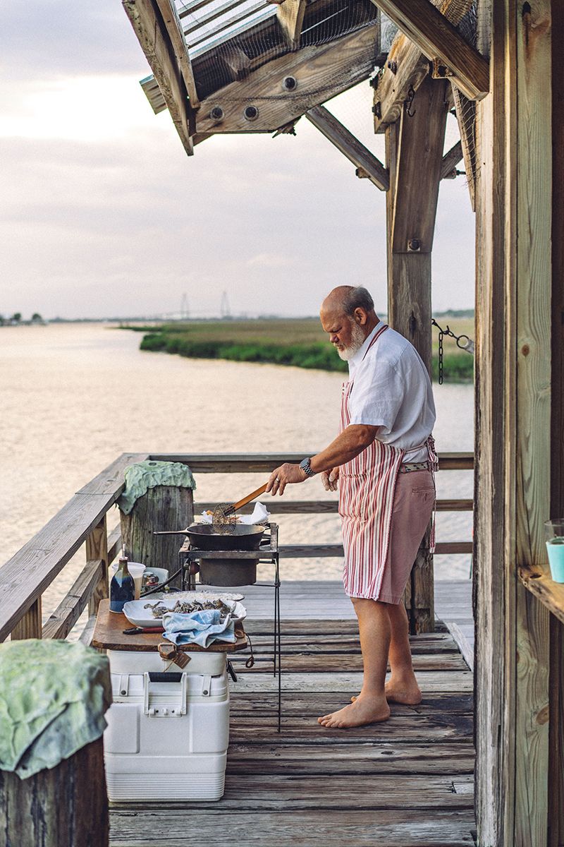 Brother-in-law Bunky Wichmann tends to his soft-shell crabs.