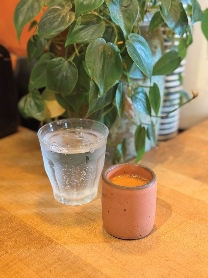 Caffeine Dream: “A double shot of Methodical espresso with a sidecar of sparkling water.” –Greer