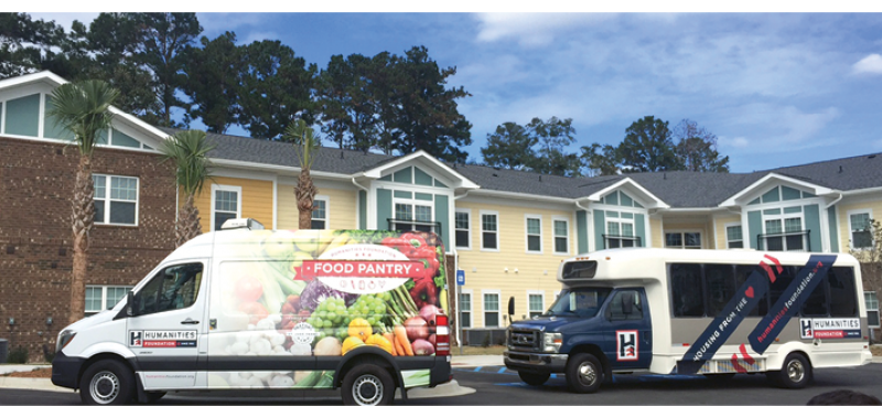 One of the foundation’s food delivery vans and courtesy shuttles