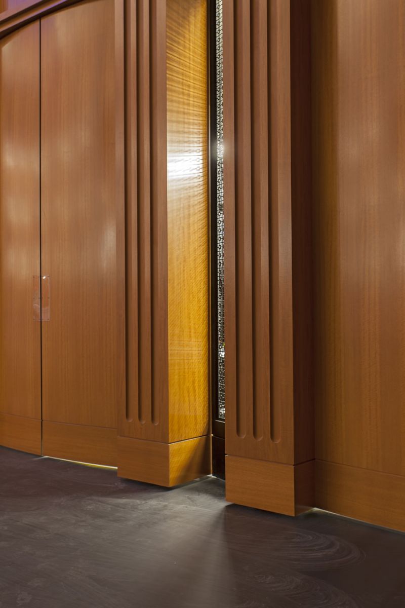 Every element of the 1,800-seat (with comfy mohair cushioning) hall was designed to enhance acoustics and audience experience, including the custom-made orchestra shell with adjustable ceiling and side panels to direct sound into the auditorium.
