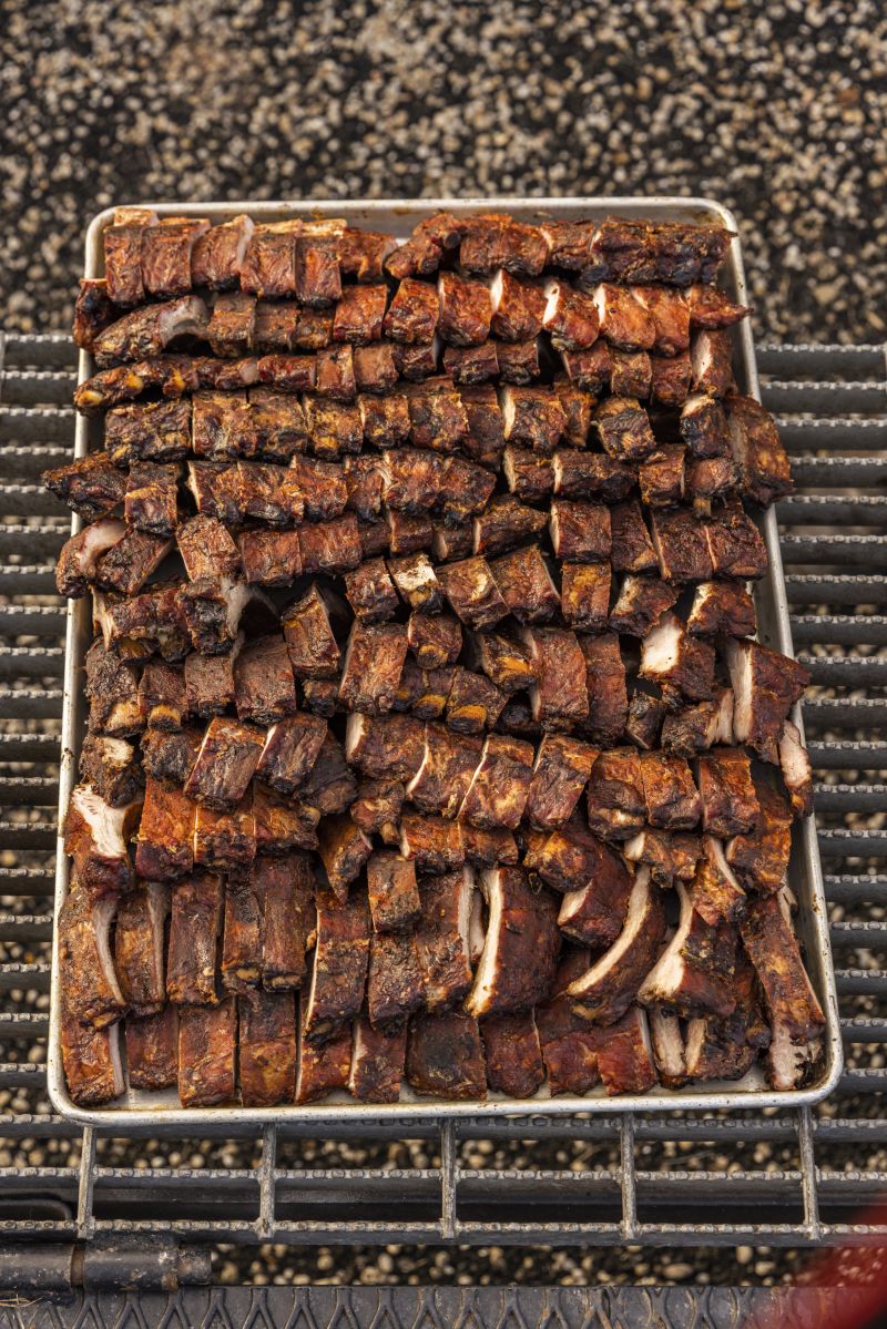 Smoky, fall-off-the-bone ribs were prepared in the Traditional Village.