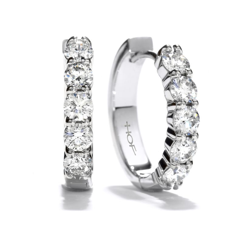 Hearts on Fire 18K white-gold mini &quot;Huggie&quot; diamond hoops, price upon request at Sandler&#039;s Diamonds &amp; Time