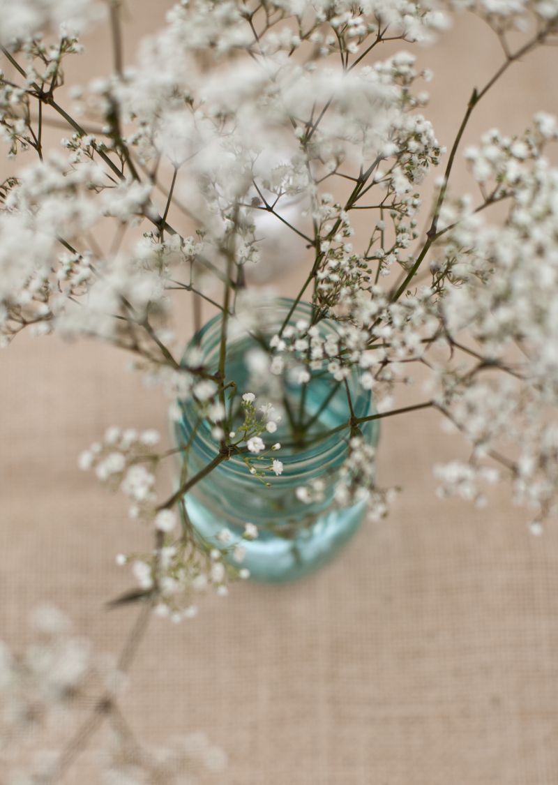 ON THE PROWL: Elise says she and her mom exhausted nearly every antique store in Charleston in search of tinted bottles and Mason jars. Instead, they bought new vessels and used navy, teal, emerald, and white glass paint to achieve the vintage look.