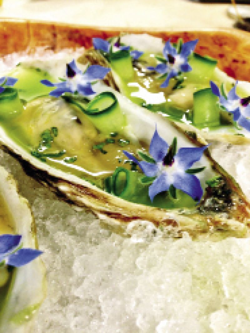 With mignonette and edible flowers at Husk