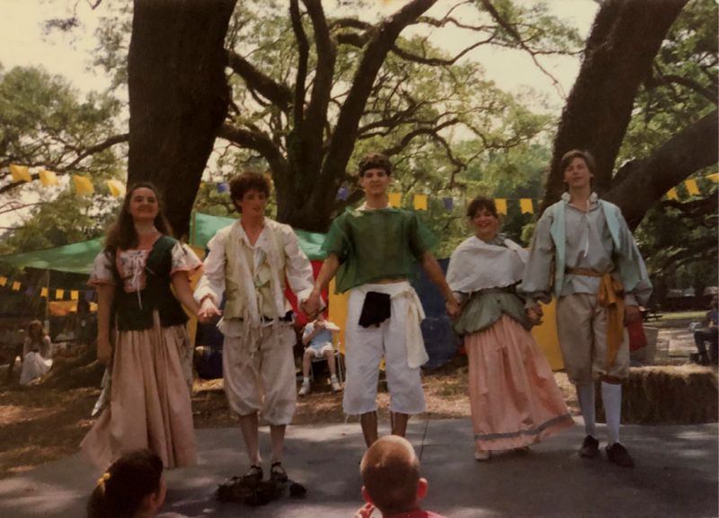 (Above) Hendrix (second from left) in Chopstick Theater’s An Abbreviated Midsummer Night’s Dream at Middleton Place.
