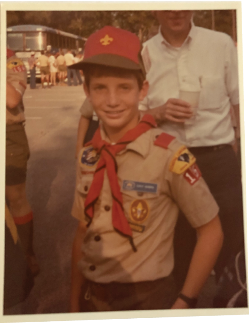 As a Boy Scout; “I’m not sure he earned many badges, but his troop leader said as an entertainer, Sunshine was invaluable,” says his mom.