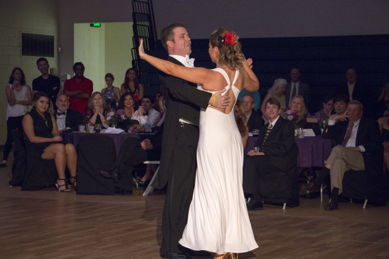 Matt Orosz from Hearing Care of Summerville and Marina Fridmanovich dance the fox trot.