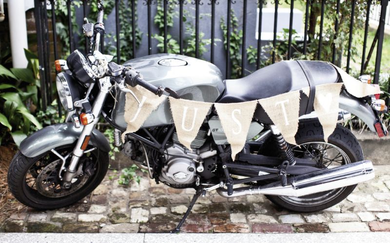 BORN TO RIDE: Tim’s 2007 Ducati G2100 sported a pennant that transformed it into a getaway vehicle.