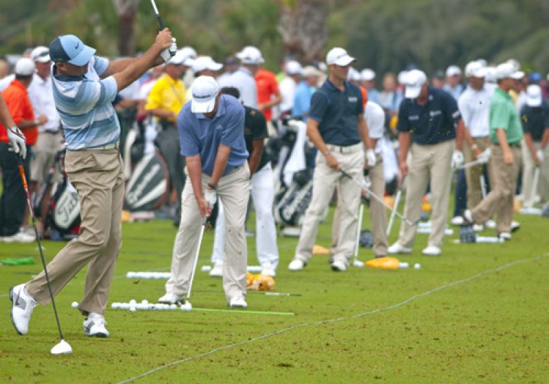 After the weather delay lifted the practice tees were packed.