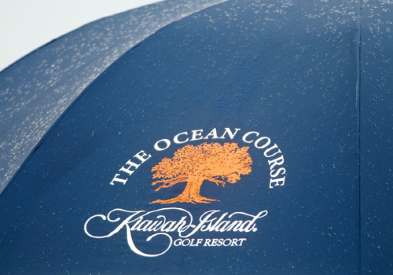 Raindrops later gave way to sunshine on the Ocean Course.