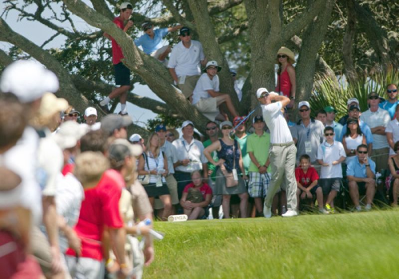 Big crowds surrounded the greens and tees on the front nine.