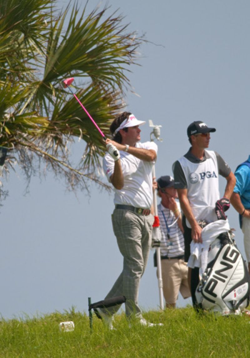 Bubba Watson does not hold back when he swings his trademark pink driver.