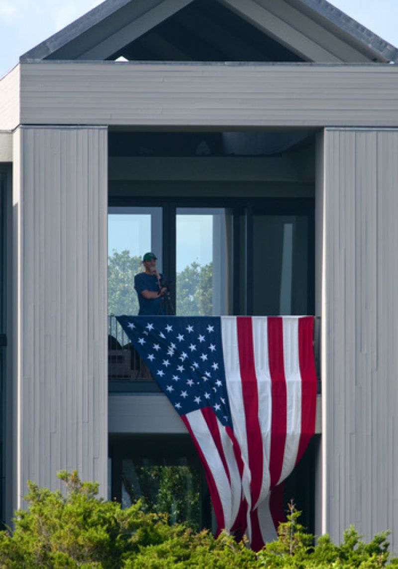 A patriotic view of the course.
