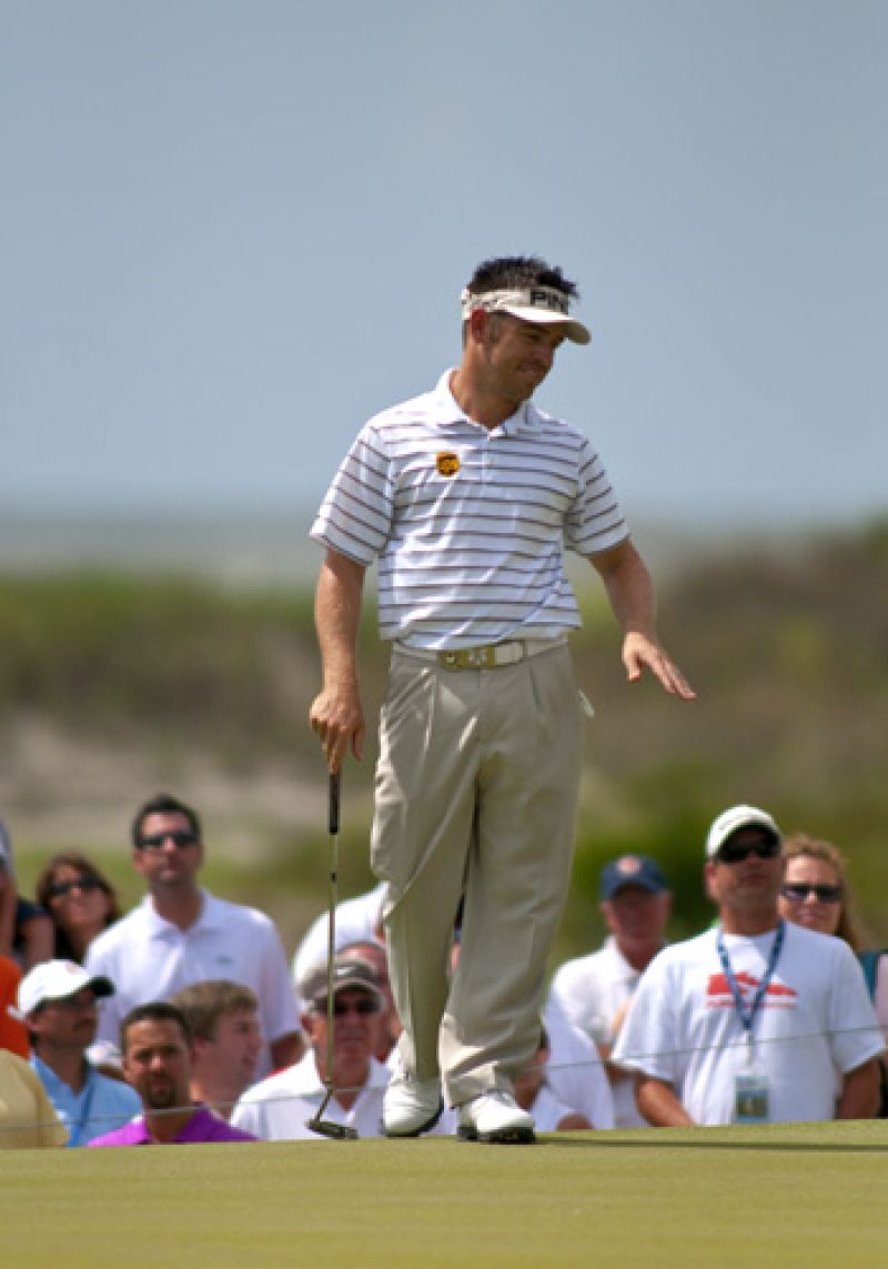 Trying to talk his put into the hole.