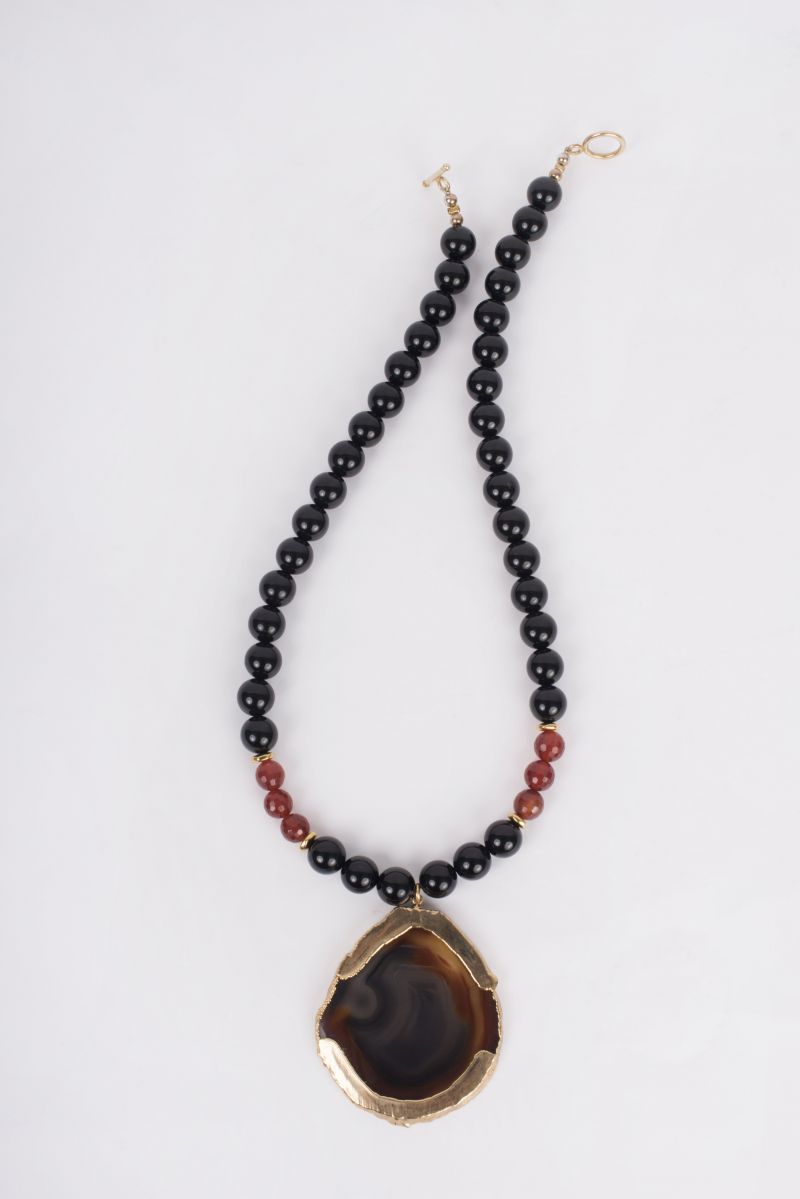 Peyton William Onyx, Agate, and Carnelian pendant necklace, $245 at Peyton William