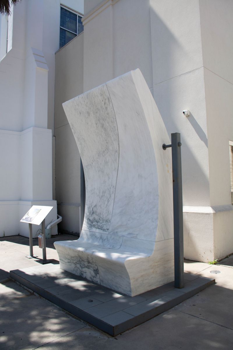 A section of the fellowship benches, crafted of marble from Danby, Vermont; completion of the “Memorial Courtyard” is expected by year’s end.