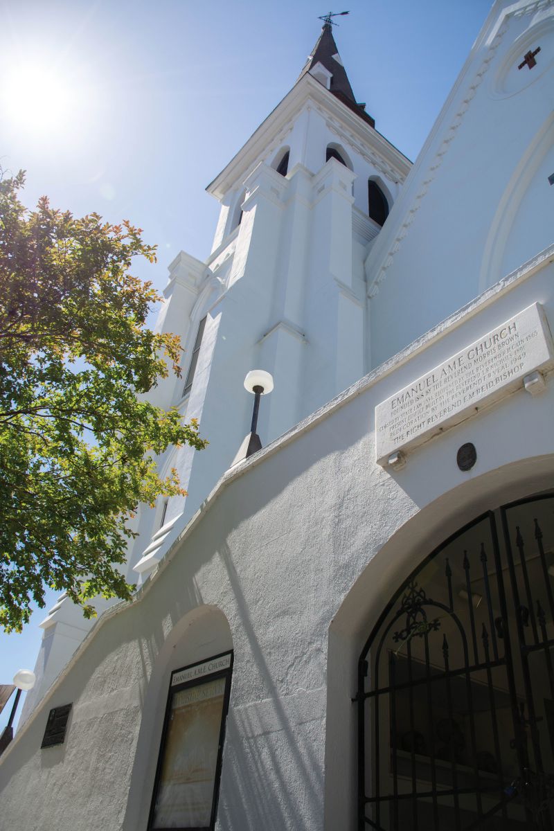 The facade of Mother Emanuel in April 2025.