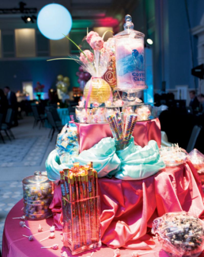 A festive table with jars of candy for the taking