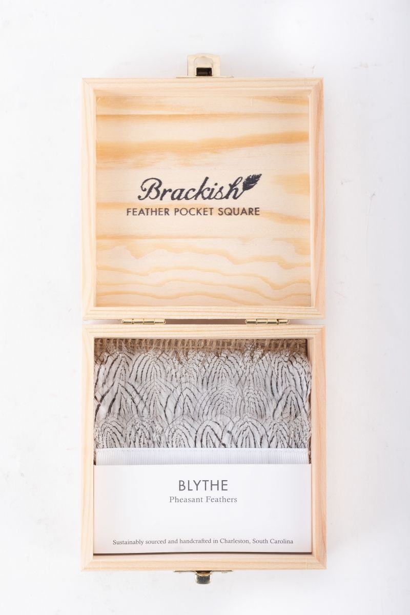 Brackish “Blythe” pheasant pocket square, $85 at Grady Ervin &amp; Co.