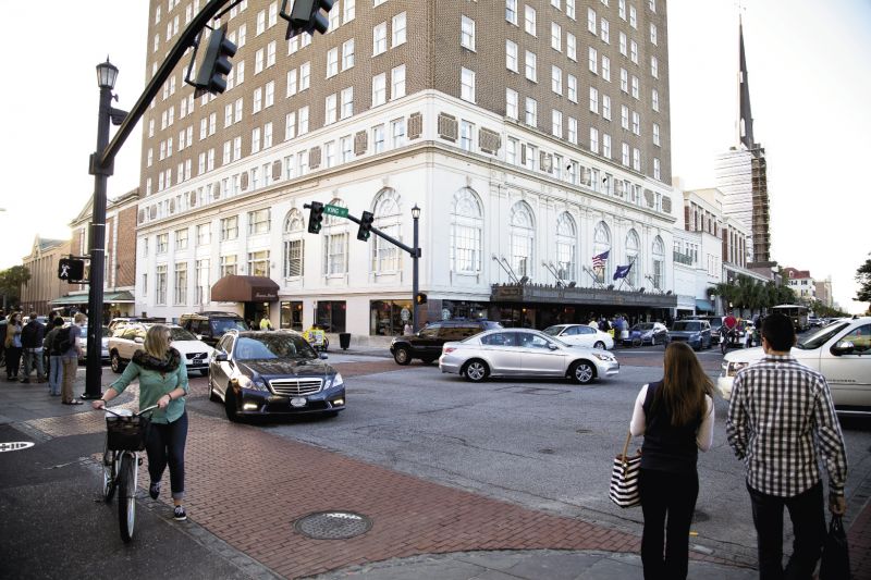The often congested downtown intersection of King and Calhoun streets