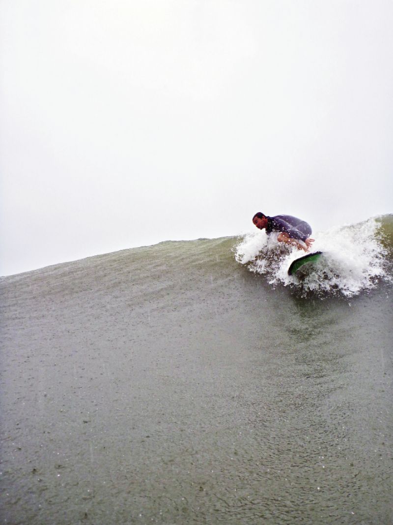 Chris Brown prepares for an offshore drop.