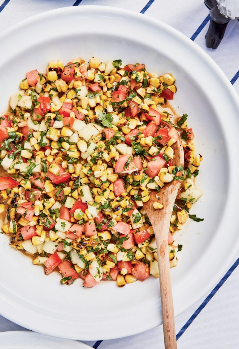 Grilled corn salad gets a spicy kick from a jalapeño.
