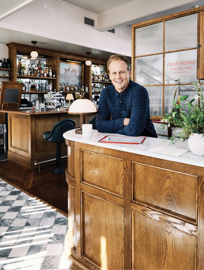 The Post House lives on as “a restaurant with rooms above—a very English vision,” says Ben. As such, both dining and overnight guests check in at a tidy reception desk just inside the front door.